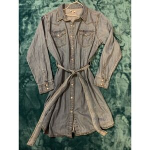 Wrangler Retro Long Sleeve Western Pearl Snap Denim Dress,  Blue XXL